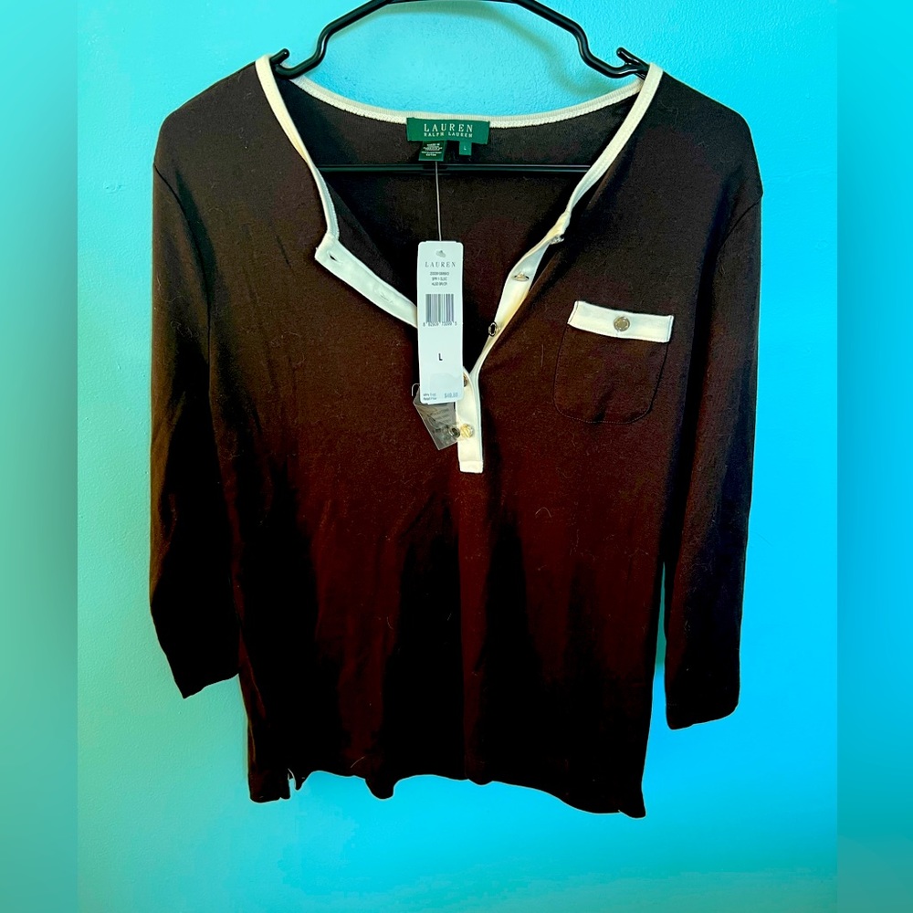 Ralph Lauren Brown Shirt with cream trim BNWT